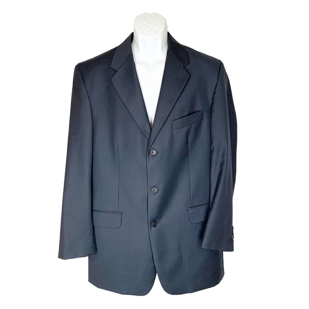 Adolfo Blazer Jacket Mens 44L Navy Blue Wool Lightweight 3 Button